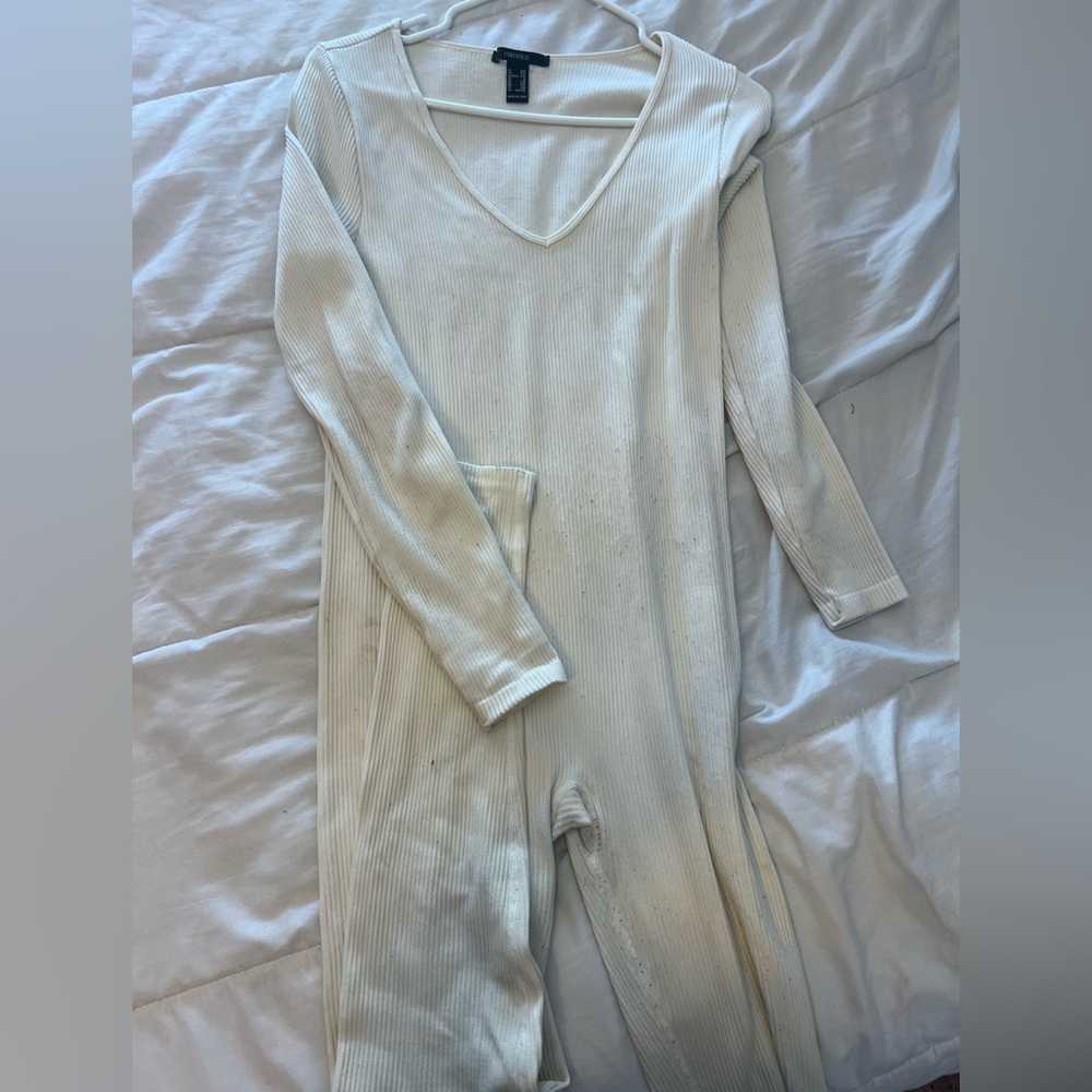 Forever 21 Cream Ribbed Jumpsuit